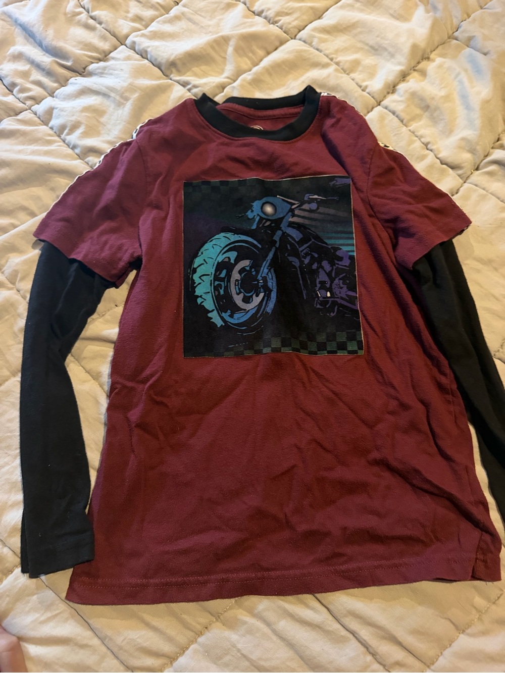 wonder nation Burgundy and Black Long-Sleeve Layered Motorcycle Tee